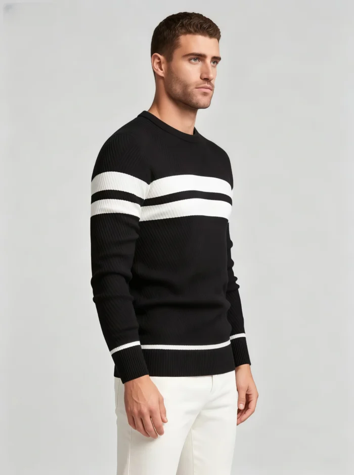 Modern Fit Striped Contrast Crew Neck Knit - Image 7