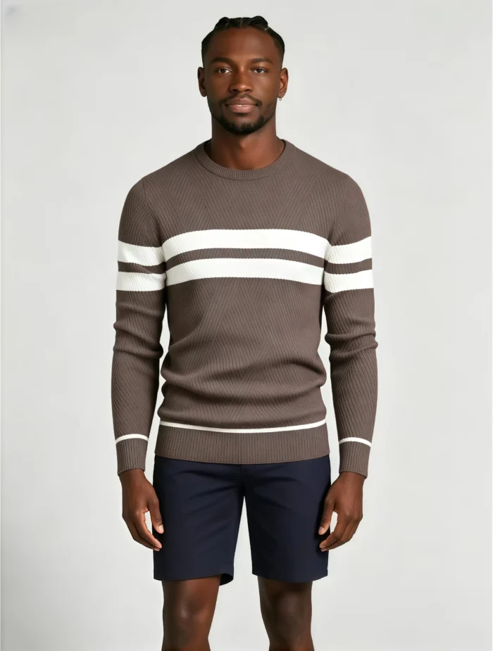 Modern Fit Striped Contrast Crew Neck Knit - Image 10