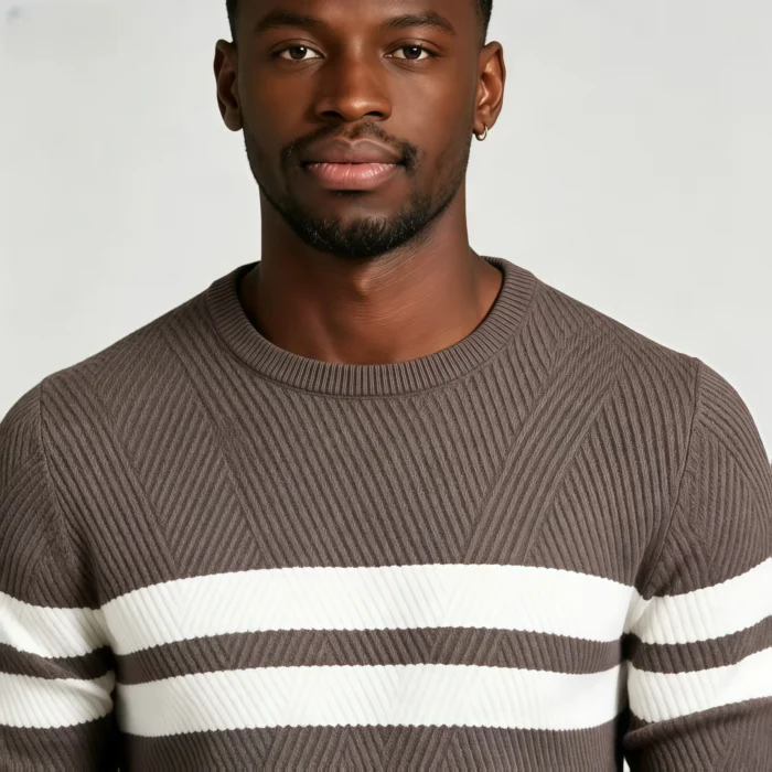 Modern Fit Striped Contrast Crew Neck Knit - Image 12