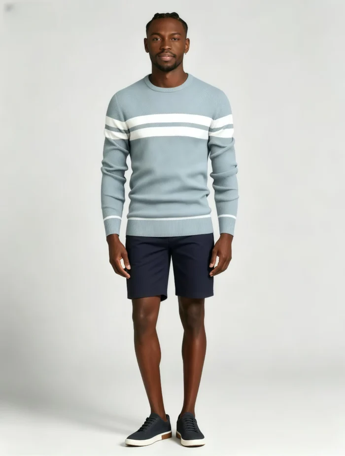 Modern Fit Striped Contrast Crew Neck Knit - Image 14