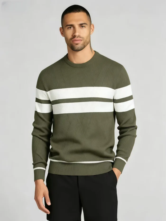 Modern Fit Striped Contrast Crew Neck Knit - Image 18