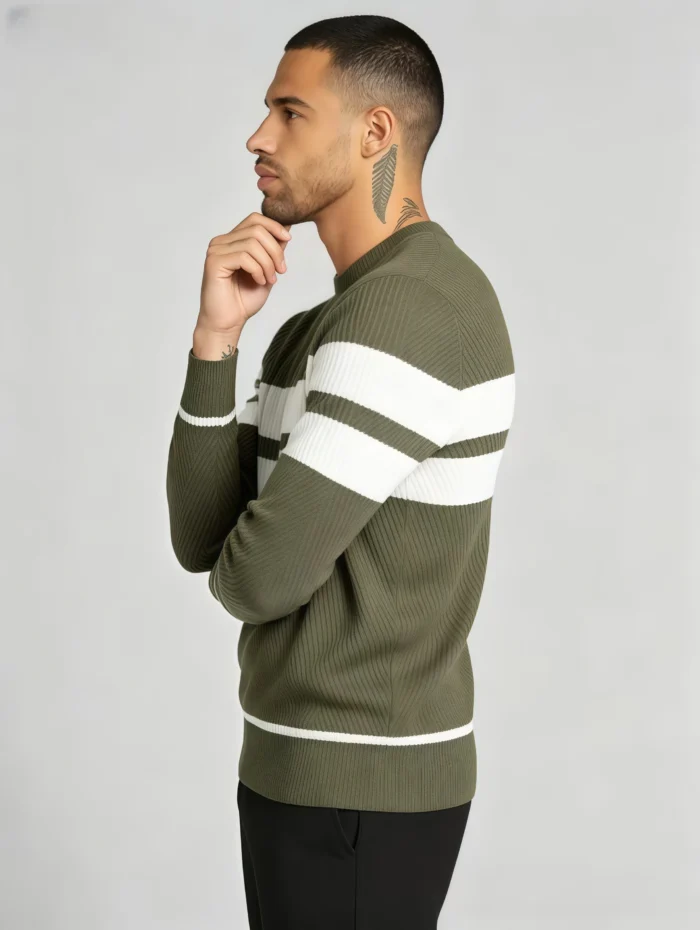 Modern Fit Striped Contrast Crew Neck Knit - Image 19