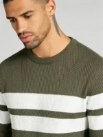 Modern Fit Striped Contrast Crew Neck Knit