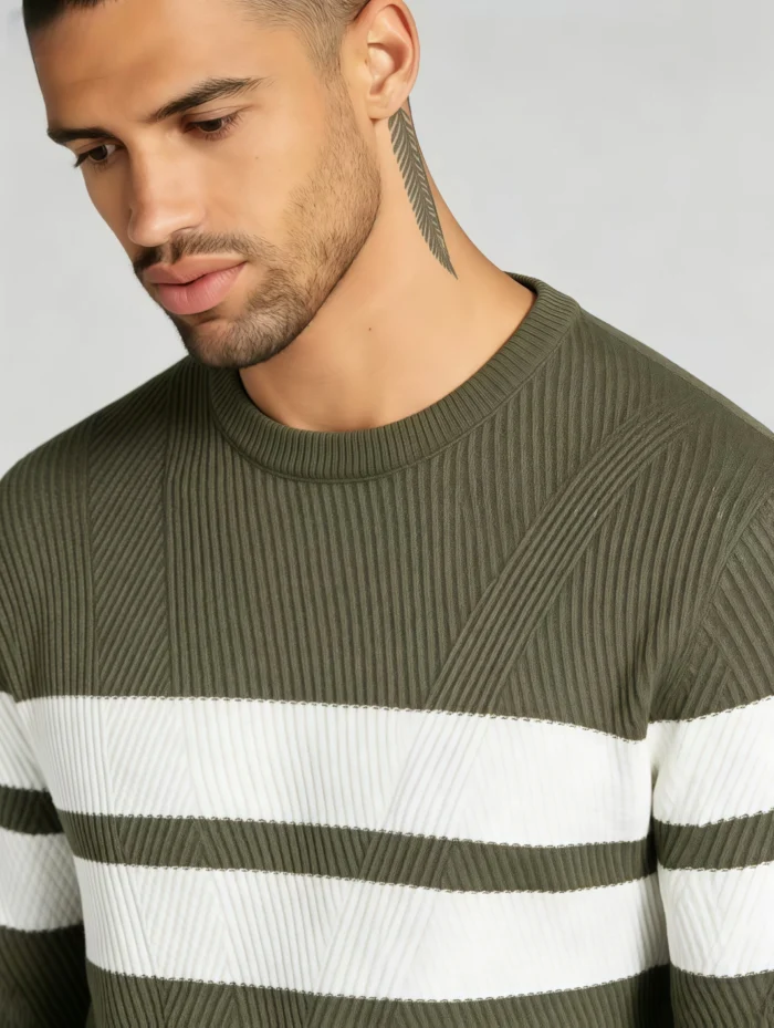 Modern Fit Striped Contrast Crew Neck Knit - Image 20