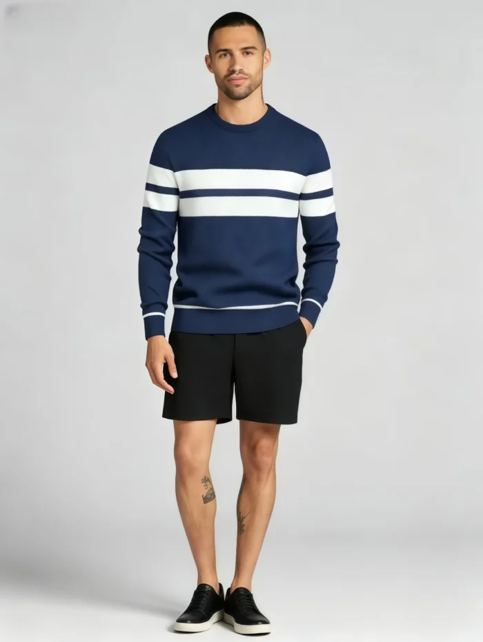 Modern Fit Striped Contrast Crew Neck Knit - Image 22