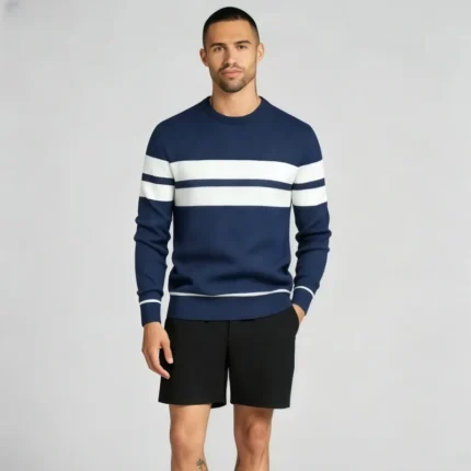 Modern Fit Striped Contrast Crew Neck Knit