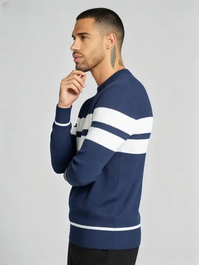 Modern Fit Striped Contrast Crew Neck Knit - Image 23