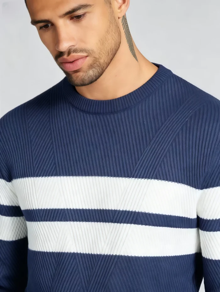 Modern Fit Striped Contrast Crew Neck Knit - Image 24