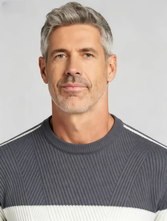 Modern Fit Striped Contrast Crew Neck Knit - Image 32