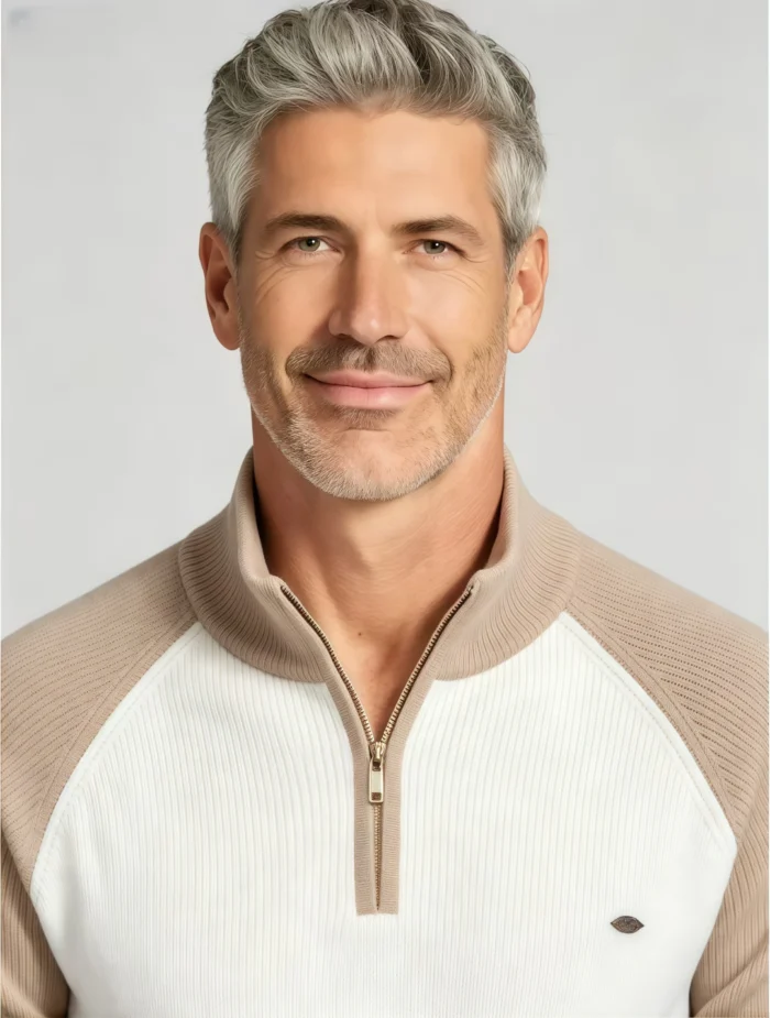 Modern Fit Half-Zip Mandarin Collar Sweater - Image 52
