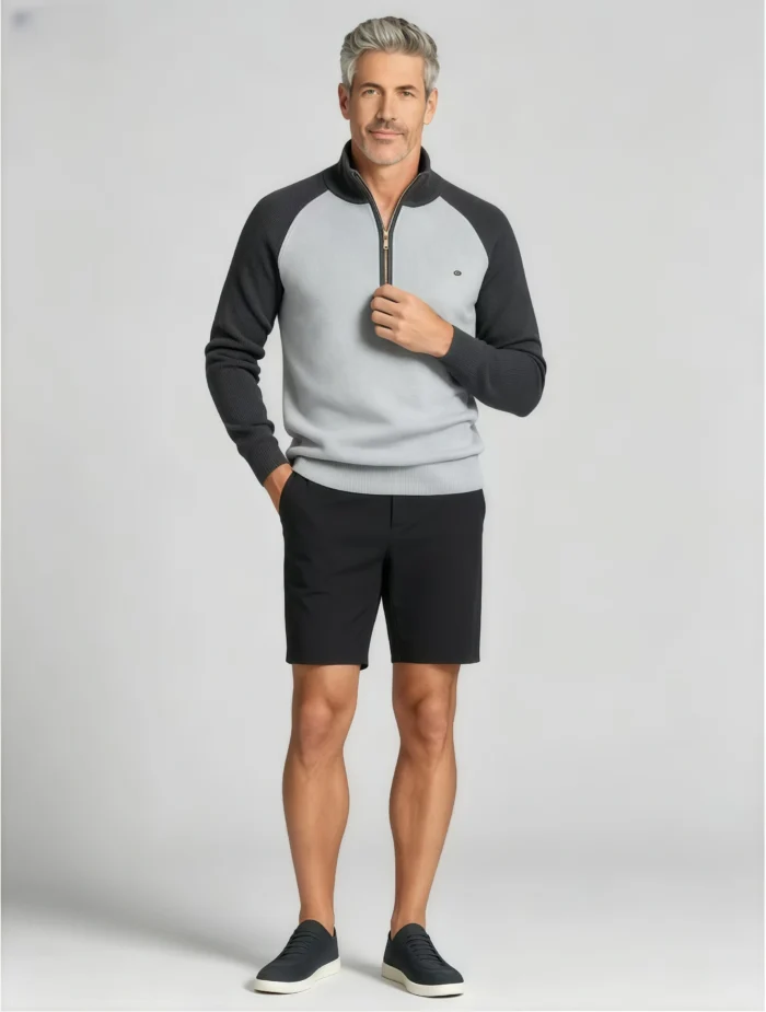Modern Fit Half-Zip Mandarin Collar Sweater - Image 54
