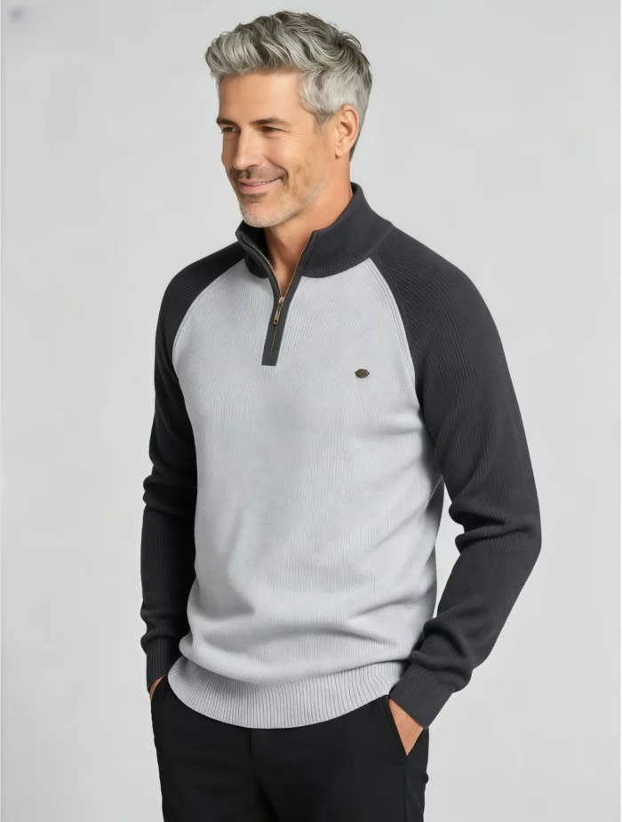 Modern Fit Half-Zip Mandarin Collar Sweater - Image 55