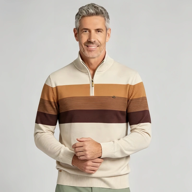 微信图片_20260611103130_1963_4 Modern Fit Half-Zip Mandarin Collar Sweater - Image 1