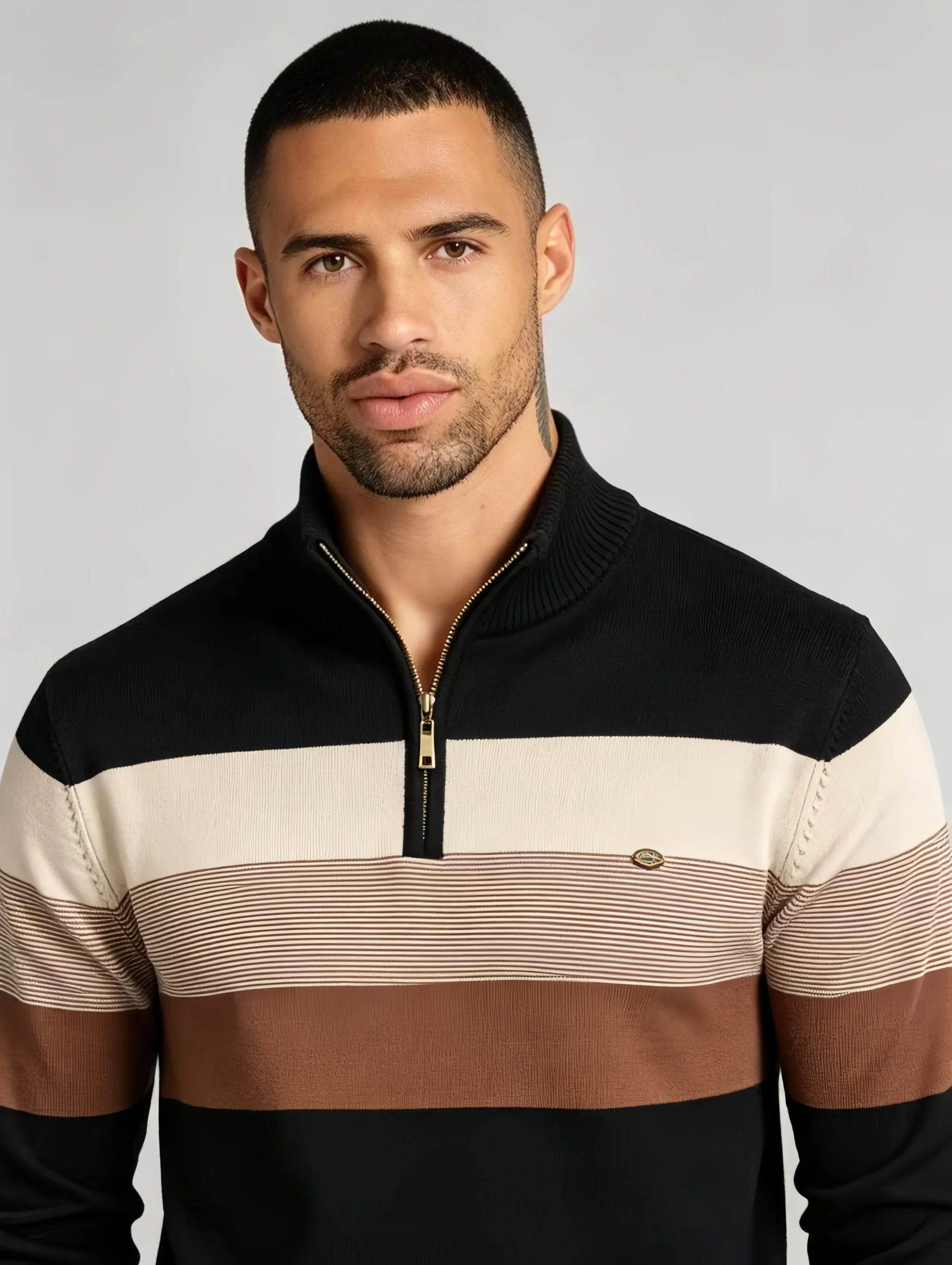微信图片_20260611103140_1973_4 Modern Fit Half-Zip Mandarin Collar Sweater - Image 1