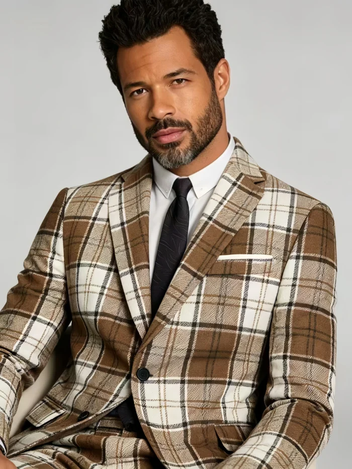 Men's All-Day Comfort Wrinkle-Resistant Plaid Suit Set Versatile for Work, Daily Wear & Semi-Formal Occasions - Image 3