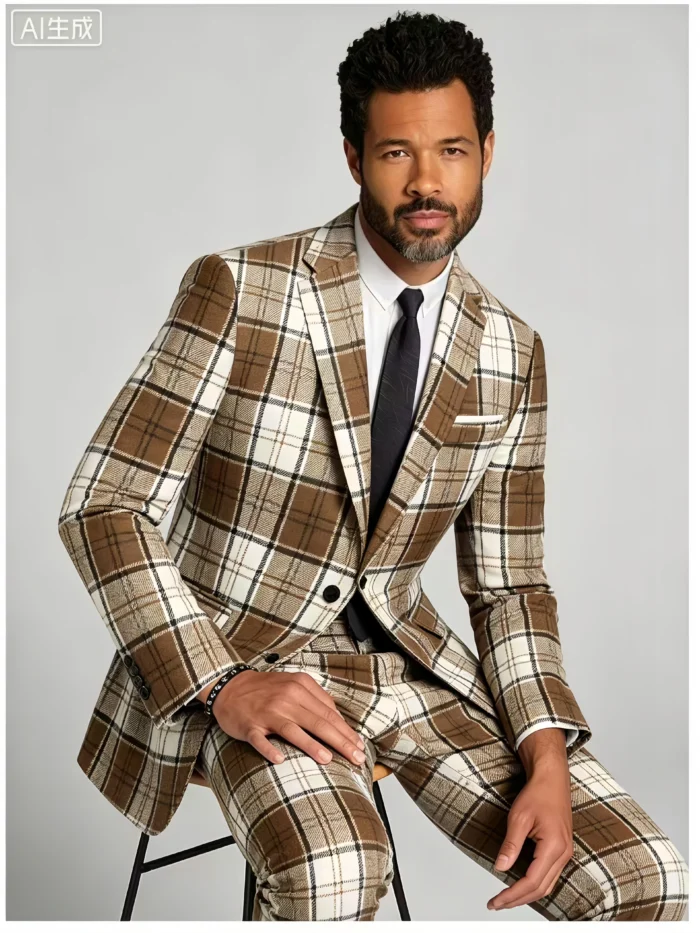Men's All-Day Comfort Wrinkle-Resistant Plaid Suit Set Versatile for Work, Daily Wear & Semi-Formal Occasions - Image 5