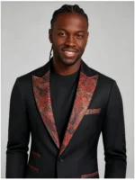 Men's Jacquard Contrast Lapel 2 Piece Tuxedo Suit Slim Fit One-Button Formal Party Prom Wedding Suit Set - Image 2