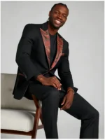 Men's Jacquard Contrast Lapel 2 Piece Tuxedo Suit Slim Fit One-Button Formal Party Prom Wedding Suit Set - Image 3