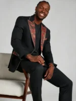 Men's Jacquard Contrast Lapel 2 Piece Tuxedo Suit Slim Fit One-Button Formal Party Prom Wedding Suit Set