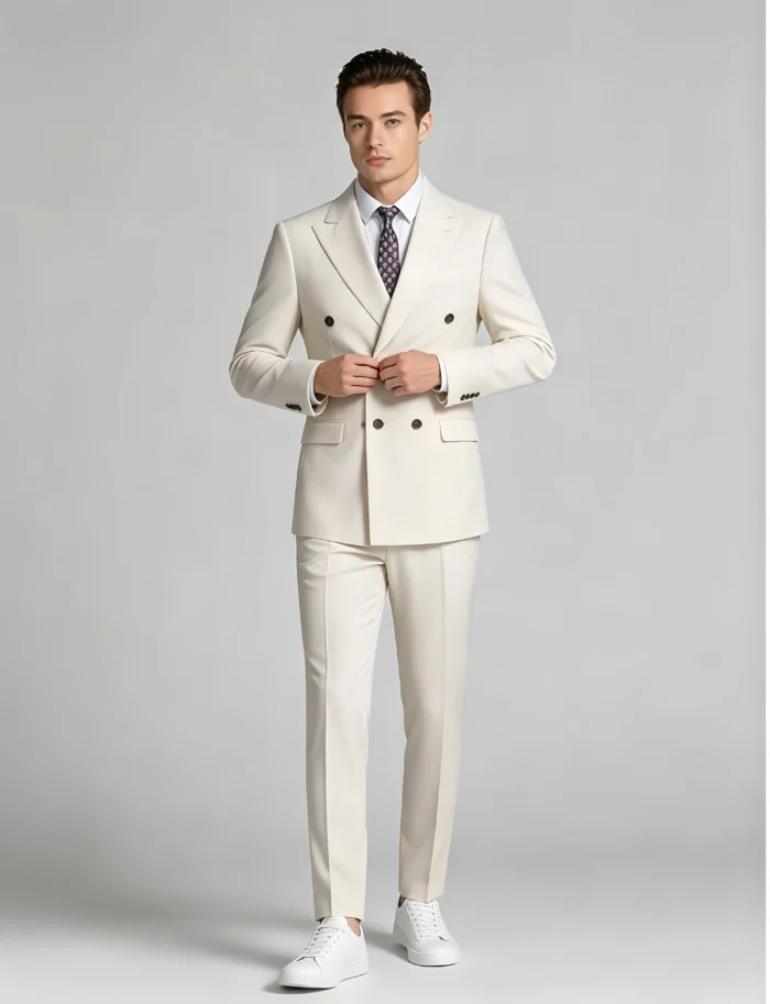 Men's Tailored Double-Breasted Peak Lapel Suit Set - Image 5