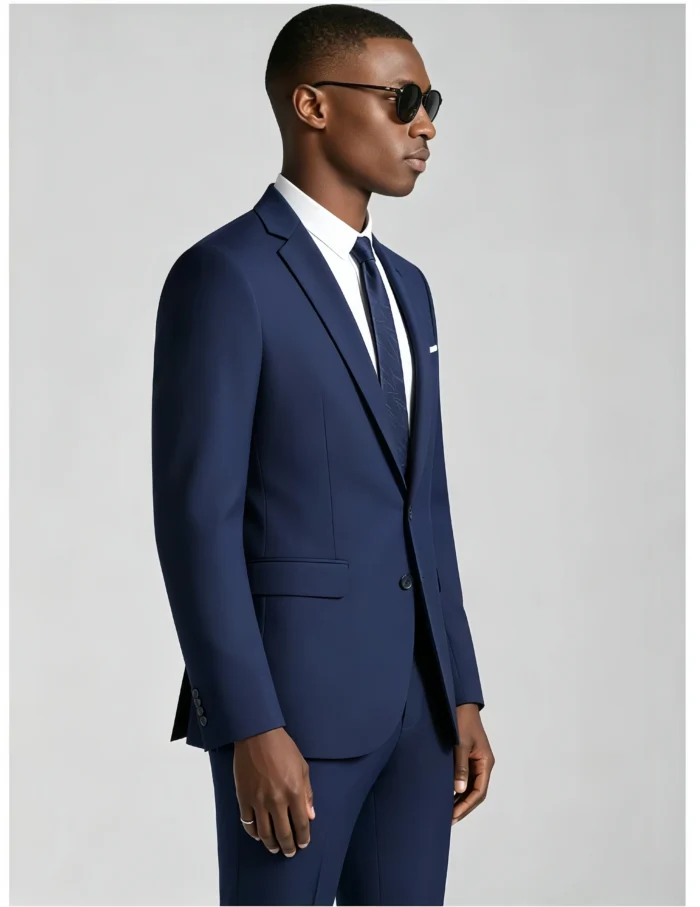 Men's Slim Fit 2 Piece Suit One-Button Notch Lapel Solid Business Wedding Formal Suit Set - Image 3