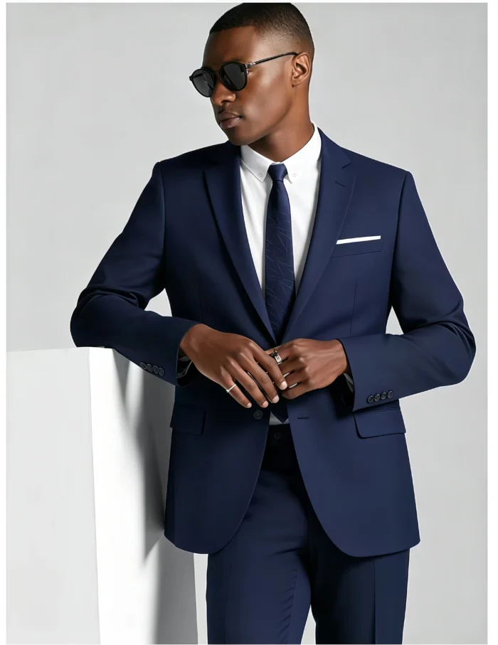 Men's Slim Fit 2 Piece Suit One-Button Notch Lapel Solid Business Wedding Formal Suit Set - Image 5
