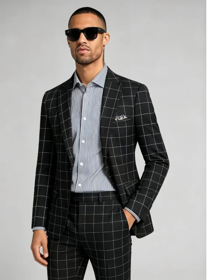 Men's Slim Fit Windowpane Check Two-Piece Suit - Image 5