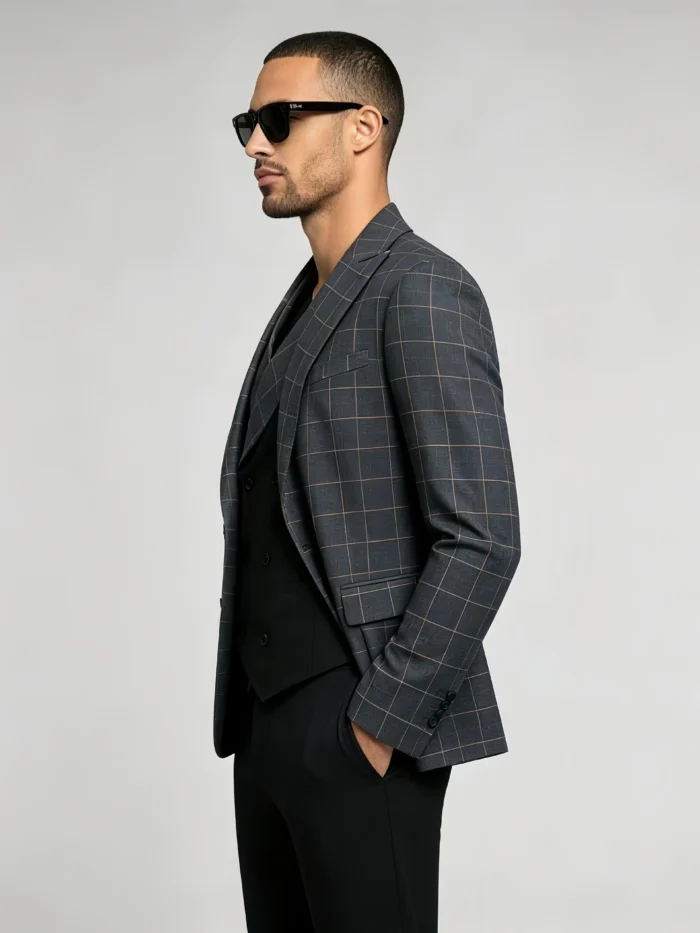 Men's 3 Piece Plaid Suit with Double-Breasted Vest Slim Fit One-Button Business Wedding Formal Set - Image 3