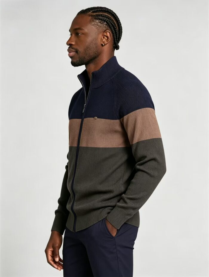 Men's Soft Stretch Color Block Zip Knit Cardigan Multi Occasion Breathable Daily Travel Lightweight Layering Sweater - Image 3