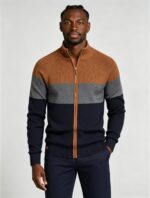 Men's Soft Stretch Color Block Zip Knit Cardigan Multi Occasion Breathable Daily Travel Lightweight Layering Sweater - Image 6