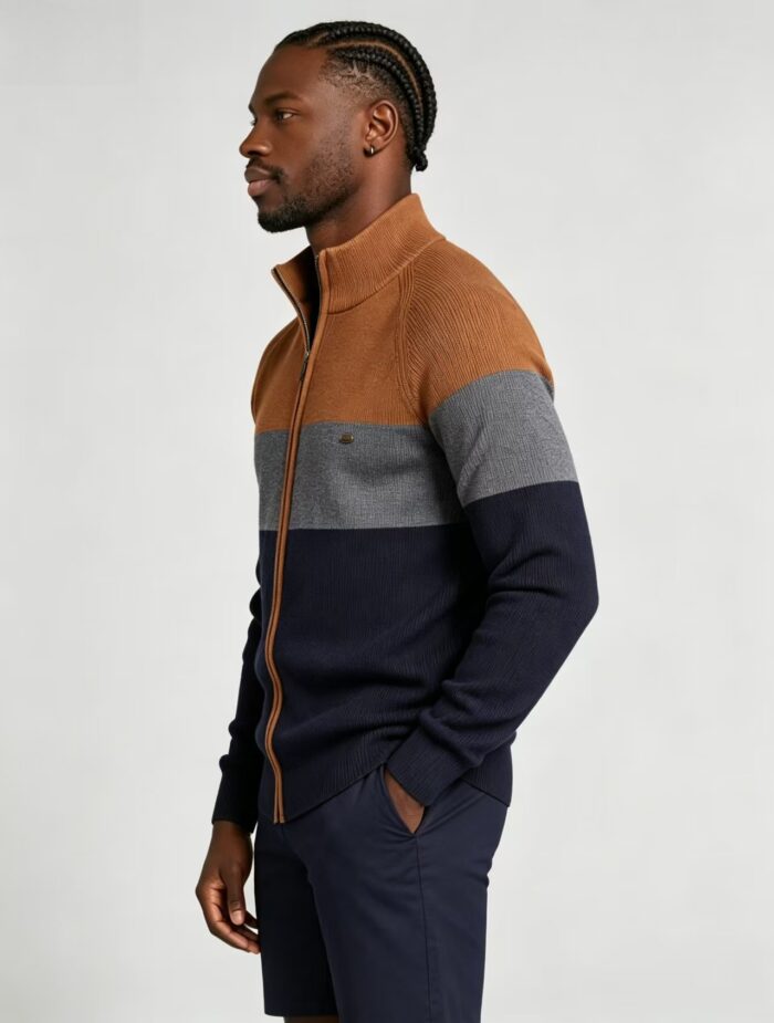 Men's Soft Stretch Color Block Zip Knit Cardigan Multi Occasion Breathable Daily Travel Lightweight Layering Sweater - Image 7