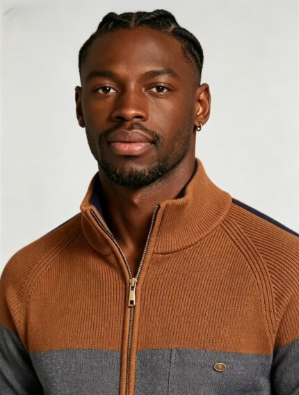 Men's Soft Stretch Color Block Zip Knit Cardigan Multi Occasion Breathable Daily Travel Lightweight Layering Sweater