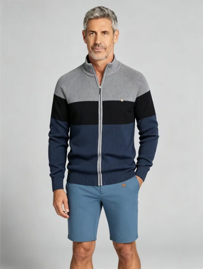 Men's Soft Stretch Color Block Zip Knit Cardigan Multi Occasion Breathable Daily Travel Lightweight Layering Sweater - Image 10