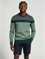 Men's Stripe Color Block Crew Neck Knit Sweater - Image 4