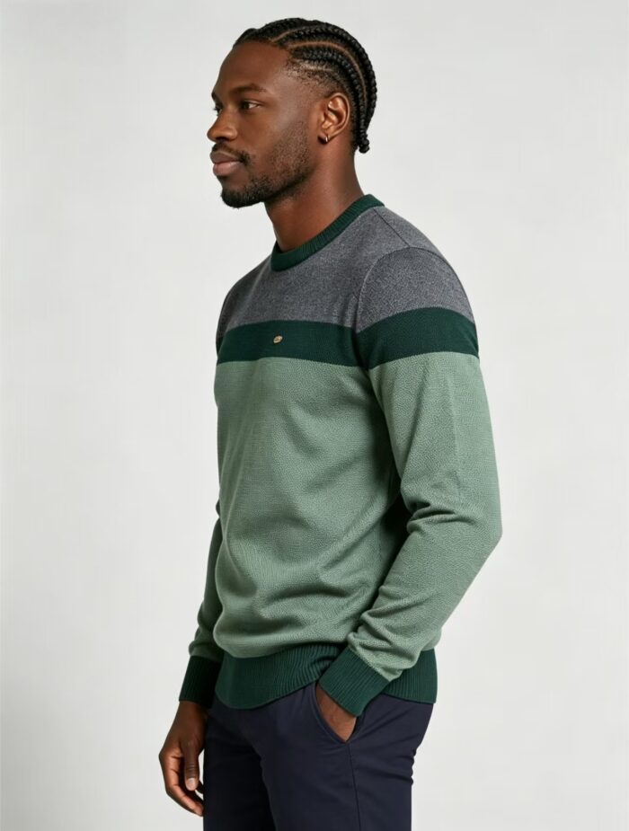 Men's Stripe Color Block Crew Neck Knit Sweater - Image 5