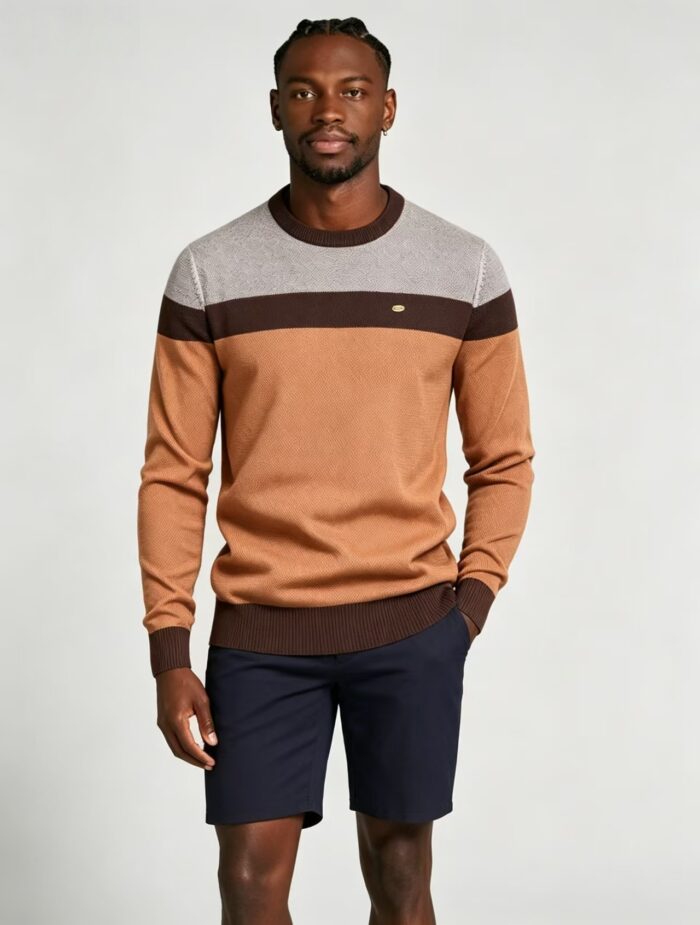 Men's Stripe Color Block Crew Neck Knit Sweater - Image 6