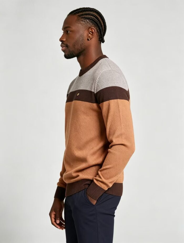 Men's Stripe Color Block Crew Neck Knit Sweater - Image 7