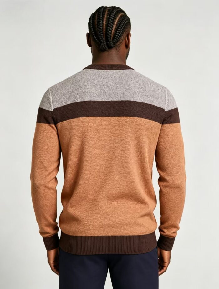 Men's Stripe Color Block Crew Neck Knit Sweater - Image 8