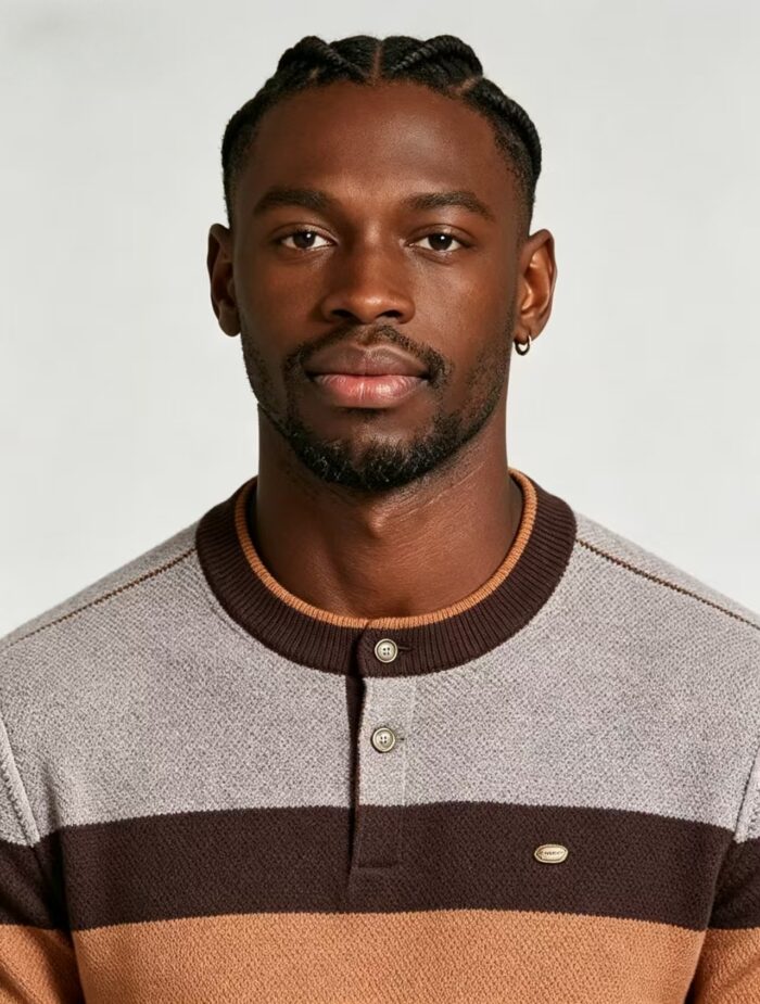 Men's Stripe Color Block Crew Neck Knit Sweater - Image 9