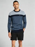 Men's Stripe Color Block Crew Neck Knit Sweater - Image 10