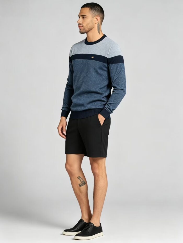 Men's Stripe Color Block Crew Neck Knit Sweater - Image 11