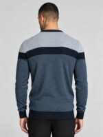 Men's Stripe Color Block Crew Neck Knit Sweater - Image 12