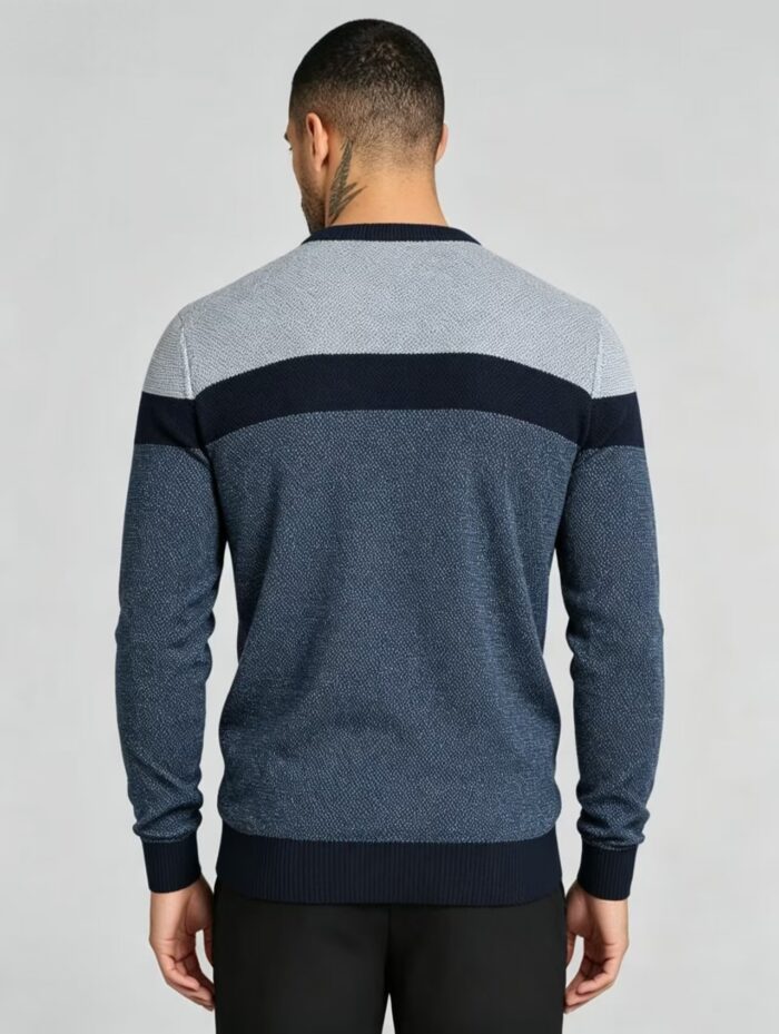 Men's Stripe Color Block Crew Neck Knit Sweater - Image 12
