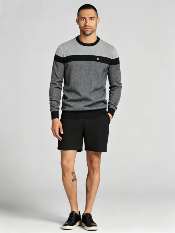 Men's Stripe Color Block Crew Neck Knit Sweater - Image 14