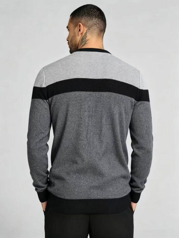 Men's Stripe Color Block Crew Neck Knit Sweater - Image 16
