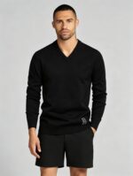 Men's Solid V Neck Long Sleeve Knit Sweater Soft Warm Business Casual Layering Base Pullover - Image 8
