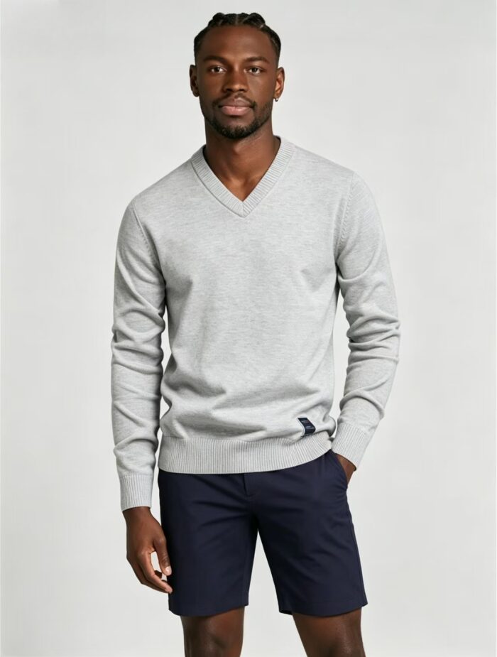 Men's Solid V Neck Long Sleeve Knit Sweater Soft Warm Business Casual Layering Base Pullover - Image 14