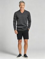 Men's Solid V Neck Long Sleeve Knit Sweater Soft Warm Business Casual Layering Base Pullover - Image 18
