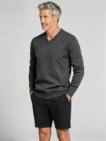 Men's Solid V Neck Long Sleeve Knit Sweater Soft Warm Business Casual Layering Base Pullover - Image 19