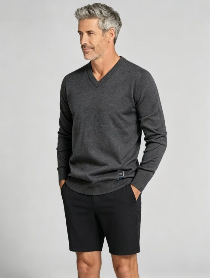 Men's Solid V Neck Long Sleeve Knit Sweater Soft Warm Business Casual Layering Base Pullover - Image 19